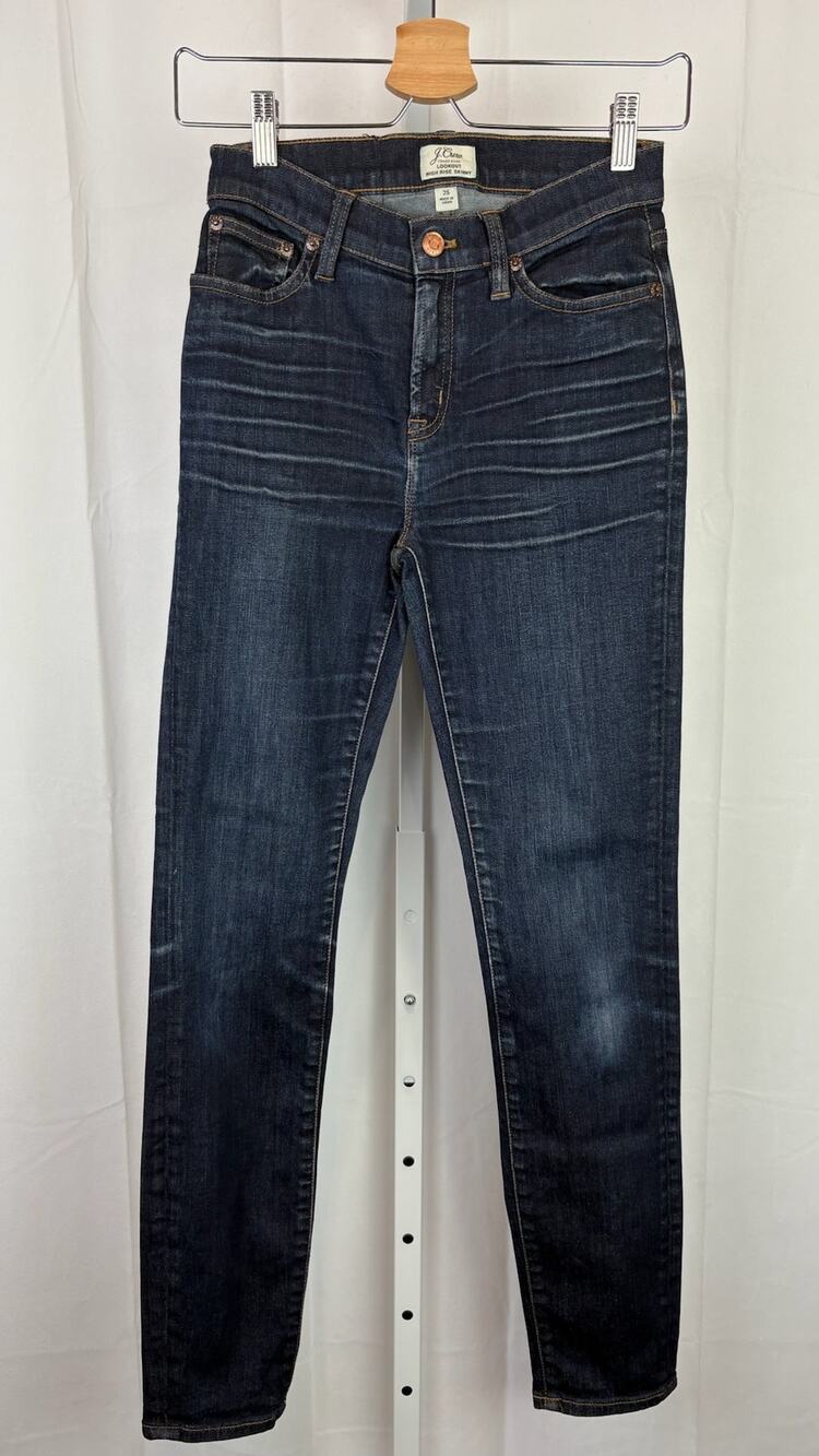 J.CREW  Size 25 Lookout High Rise Skinny Jeans B0737 Dark Wash Denim Blue